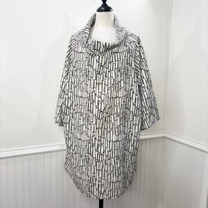 Bryn Walker Size M Top Keeley Cream and Black Geometric Print Tunic Lagenlook